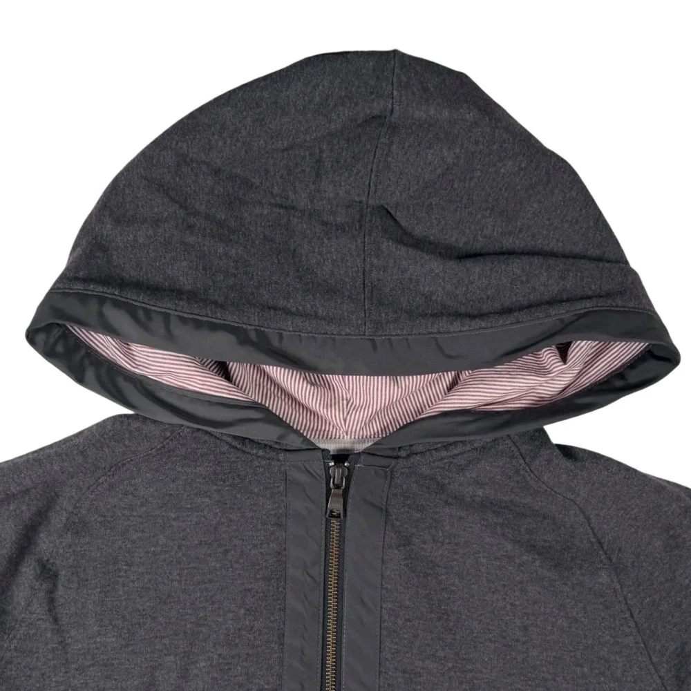 Banana Republic Full Zip Hoodie Mens XL Gray Mixed Media Woven Trim‎ Excellent